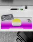 Intense 32x12 desk mat features glowing sun and water reflections with intricate gradient details for fans of minimalism