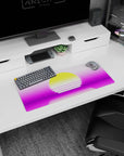 Dynamic Synthwave Minimalist artwork on 28x12 desk mat perfect for celebrating bold simplicity and retro style