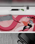 36x16 inches pink blush anime desk pad, flirty fantasy vibe with cute chaotic wink and smooth glide.