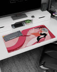 Mischievous bunny-eared anime girl with long peach hair grin on mouse pad 32x16 inches, caught-you-looking.