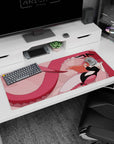 36x16 inches desk pad featuring peach-haired bunny girl with pointy ears and caught-you-looking grin.