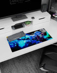 Schoolgirl drifting through starry space, long hair like a comet tail on anime mouse pad 28x12 inches.