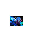 Classic anime girl mouse pad 14x10 inches with schoolgirl in a neon galaxy, long flowing hair and stars.