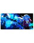 Anime girl mouse pad 32x16 inches with dreamy schoolgirl in a neon-blue galaxy and streaming long hair.