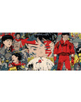 Akira anime collage desk pad 36x16 inches with Kaneda, bikes, soldiers, and panel-style action.