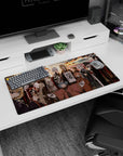 32x16 inches anime girl mouse pad featuring a blue-haired chibi girl with sleeves wide amid kimono beauties.