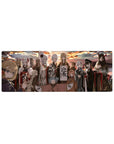 32x12 inches anime girl mouse pad with kimono lineup, fur trims, obi knots, and calligraphy banner festival art.