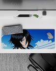 32x12 inches mouse pad with Rukia Kuchiki, soft blues, and crisp lines, perfect for fans who appreciate simplicity and elegance.