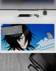 32x16 inches mouse pad featuring Rukia Kuchiki, with soft blues and crisp lines, capturing her elegance and quiet determination.