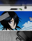 40x20 inches mouse pad with Rukia Kuchiki, showcasing crisp lines and soft blues, capturing her quiet determination and elegance.