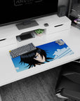 My Hero Academia mouse pad, 28x12 inches, featuring Rukia Kuchiki with a piercing gaze and soft blues for a Bleach-inspired look.