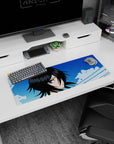 Artistic 32x12 inches mouse pad with Rukia Kuchiki, featuring a piercing gaze, soft blues, and crisp lines for a Bleach-inspired tribute.