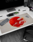 Large 40x20 inches desk pad featuring a Japanese sunrise, blending a bold red sun, Mount Fuji, and birds for a tranquil, artistic workspace vibe.