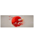 Compact 32x12 inches mouse pad with a Japanese sunrise, showcasing a bold red sun and Mount Fuji with birds, evoking serenity and culture.