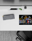 Retro anime mouse pad 14x10 inches in bold reds, icy blues, army greens, and neon magenta tech marks.