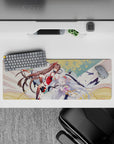 32x12 inches anime girl mouse pad in warm cream, gold and blush tones with drifting petals.