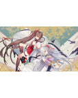 Anime girl desk pad 40x20 inches with two shrine maiden-style girls, flowing red and white robes.