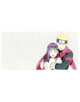 32x16 inches anime mouse pad with snowy Naruto-style couple hug on creamy white background.