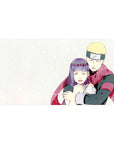 40x20 inches anime desk pad with snowy winter hug scene on creamy white background and pastel glow.