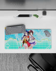 28x12 inches kawaii desk mat in soft gradients, aqua sparkle, and pastel tones for a magical tidy setup.