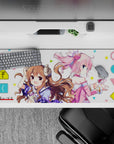 36x16 inches pastel anime desk pad with airy candy vibe, soft frills, ribbons, and smooth-glide surface.