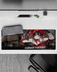 32x12 inches desk mouse pad in deep reds and smoky blacks, dark romance vibe, smooth tracking for gaming.