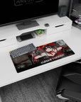 28x12 inches Kurumi Tokisaki Date A Live mouse pad, grinning with mismatched eyes amid shattered glass.