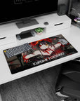 32x16 inches Kurumi Tokisaki Date A Live mouse pad, grinning with mismatched eyes amid shattered glass.