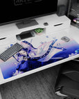 Anime desk pad 40x20 inches featuring Shinobu from Demon Slayer; violet and teal hues with butterfly wing haori.