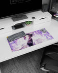 Shinobu anime mouse pad, 28x12 inches, with lilac swirls, wisteria petals, and pastel butterflies, evokes serene spring vibes.