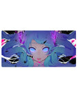 32x16 inches anime girl mouse pad with twin-tail blue-haired cyber-pop portrait and shard graphics.