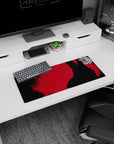 28x12 inches Itachi Uchiha mouse pad, red background with hidden faces in smoke for a tense showdown scene.