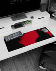 32x12 inches Itachi Uchiha mouse pad, flowing cloak silhouette on red background with hidden faces in shadow.
