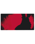 32x16 inches anime mouse pad with Itachi silhouette, flowing cloak, gritty texture, shadowy corners.