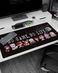 40x20 inches anime desk pad showing chibi cast with fox ears, tiny crowns, neon halos, cap and cape.