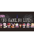No Game No Life anime desk pad 40x20 inches with pixel title and chibi lineup on charcoal backdrop.