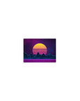 Classic 14x10 inches mouse pad with synthwave design, showcasing glowing yellow sunset, neon blue mountains, and purple grid landscape for bold vibes.