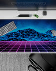 Dynamic 40x20 desk pad showcases neon landscapes with 80s-inspired aesthetics for an immersive workspace vibe