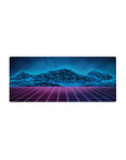 Streamlined Synthwave Mountains Desk Mat 28x12 featuring glowing peaks for bold workspace energy
