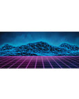 Synthwave Mountains Desk Mat 36x16 with glowing mountains theme for immersive gaming or creative inspiration