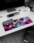 Mob reaching forward with blazing eyes, Reigen and crew shocked behind, anime mouse pad 32x12 inches.