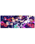 Mob Psycho 100 neon city action anime mouse pad, jagged pixel shards design, 32x12 inches.