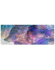 32x12 inches anime girl mouse pad with silver-haired warrior, sword on back, and loyal wolf in snow.
