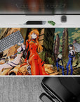 40x20 inches mouse pad showcasing Asuka, Rei, Kaworu, and Shinji in red and white plugsuits, set against a beautifully painted ruined cityscape.