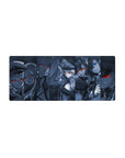 28x12 inches anime girl mouse pad with sliced panel collage, fierce girls, red and blue glowing eyes.