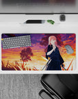 32x16 inches anime girl mouse pad in orange, magenta, violet sunset gradients for a calm end-of-day mood.