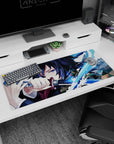 Workspace-ready 36x16 inch desk pad with Giyu Tomioka's serene yet fierce design, ideal for enthusiasts
