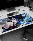 Premium 40x20 inch desk pad with Giyu Tomioka's intense art, perfect for adding strength to any workspace