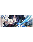 32x12 inch mouse pad featuring Giyu Tomioka with water-swirling sword and focused gaze for impact