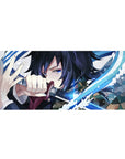 36x16 inch desk pad highlighting Giyu Tomioka's water Hashira form with tranquil yet powerful energy